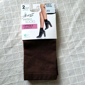 🥳3/20🥳 2 Pairs HANES Perfect Socks OPAQUE Anklet - Coffee